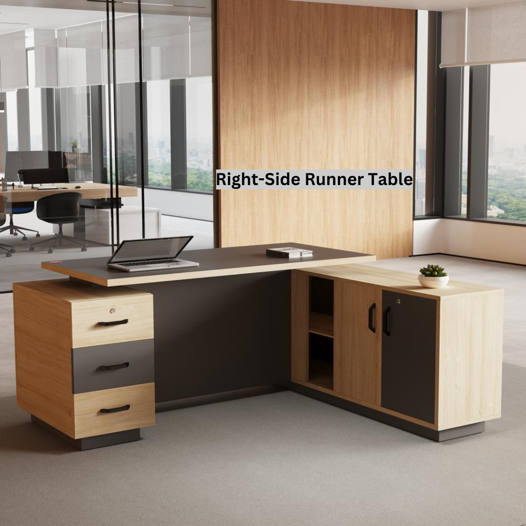 Image of L-Shaped Office Table with a Right-Side Runner Drawer RA412 - View
