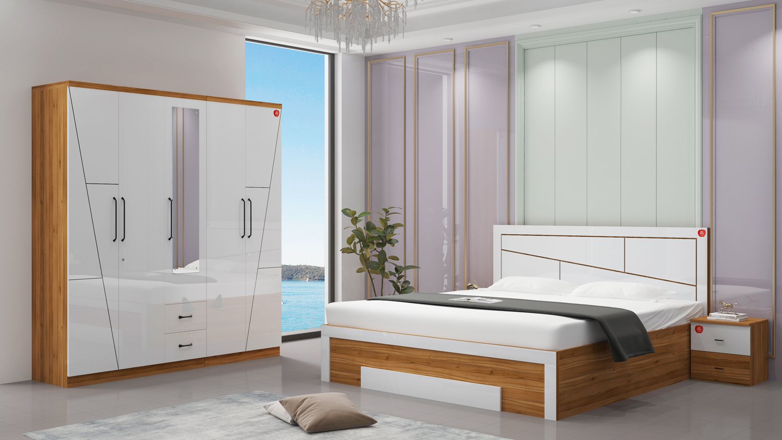 Bedroom Set PURPLE - SANTRO (WHITE) RA904 - by Red Apple Furniture.
