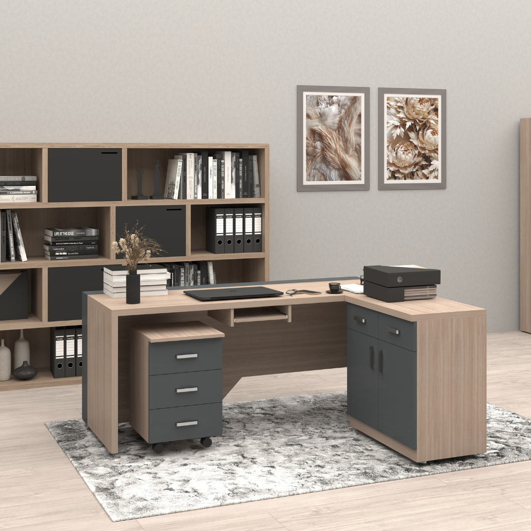 Image of L-Shaped Office Table with a Right-Side Runner Drawer RA414 - View