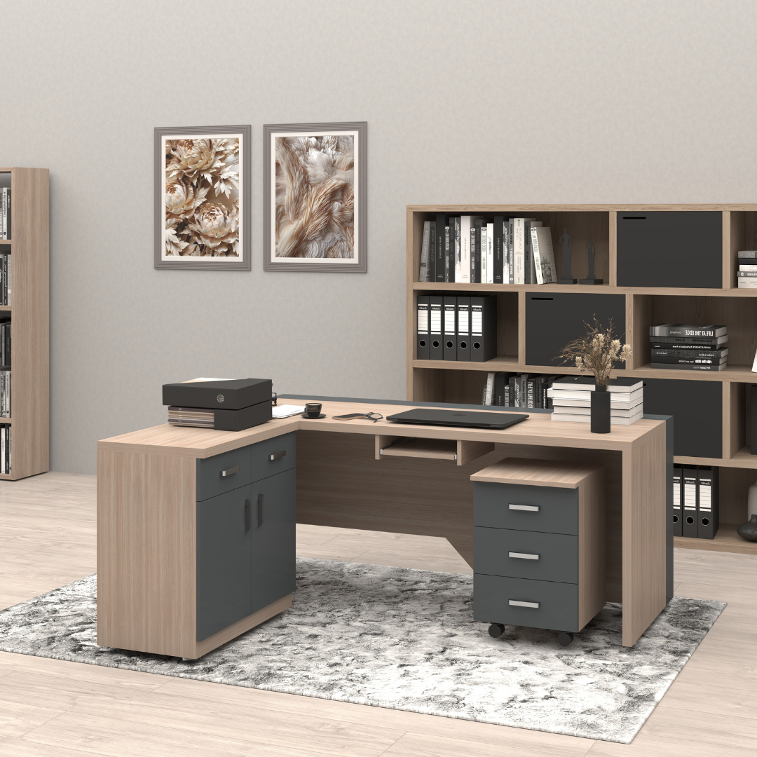 Image of L-Shaped Office Table with a Left-Side Runner Drawer RA414 - View