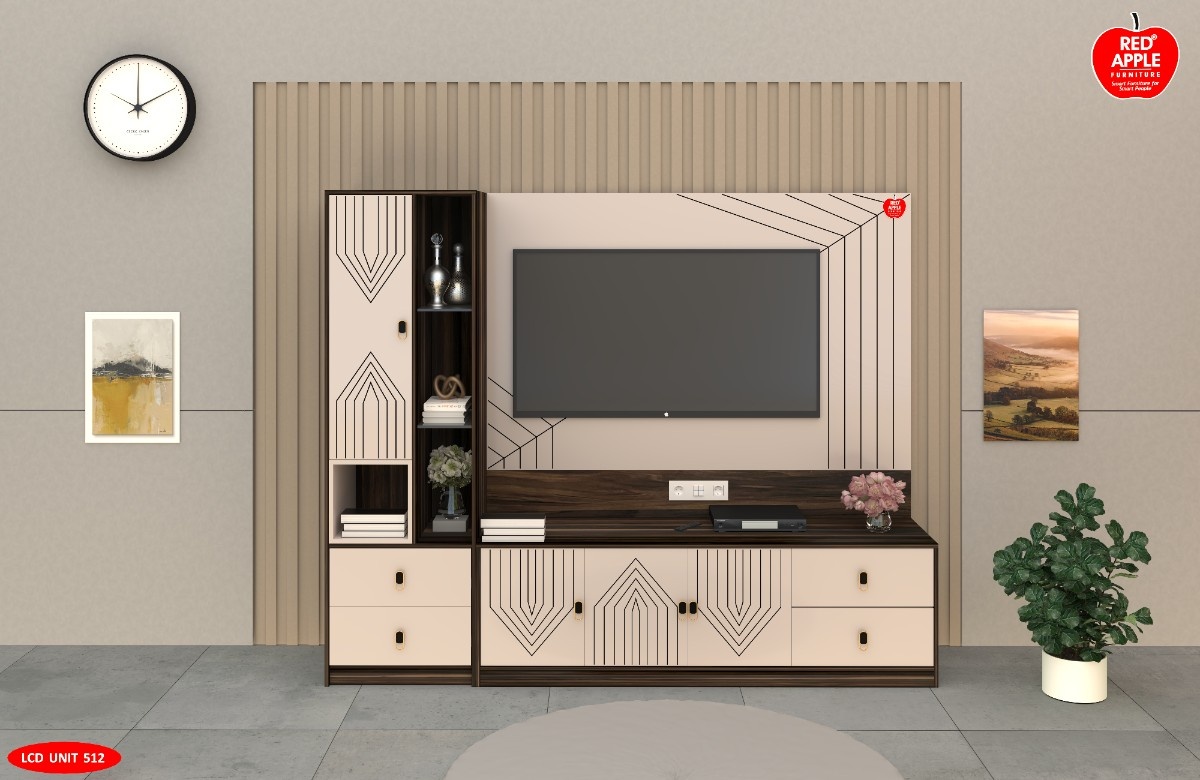 TV UNIT RA512 ROSE WOOD & CREAM (HIGH GLOSY) - by Red Apple Furniture.